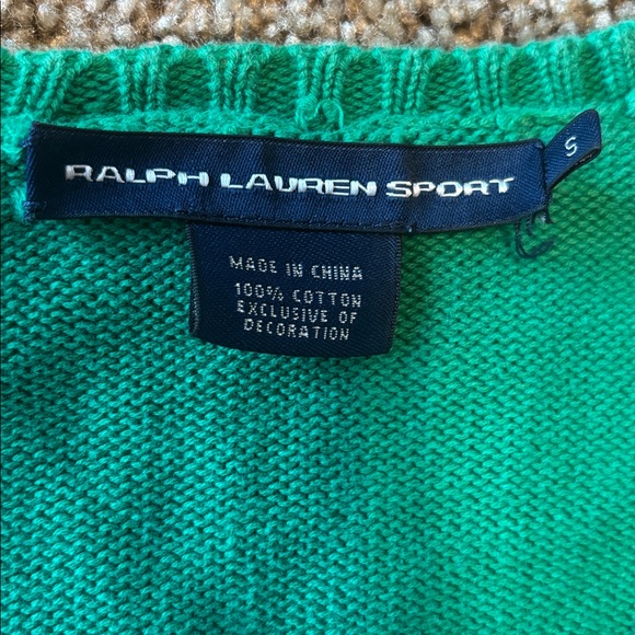 Sold ❌Ralph Lauren Green V-Neck Sweater with Crest - Picture 4 of 6